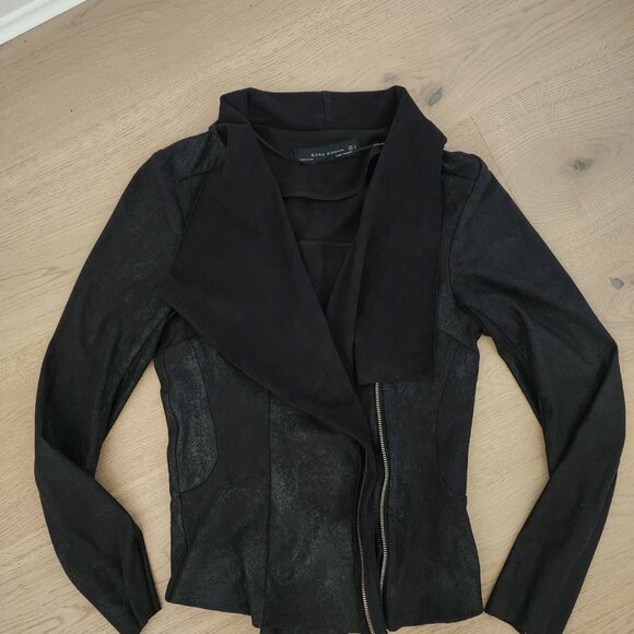 Women's Zara black faux suede drapey jacket - Picture 9 of 11